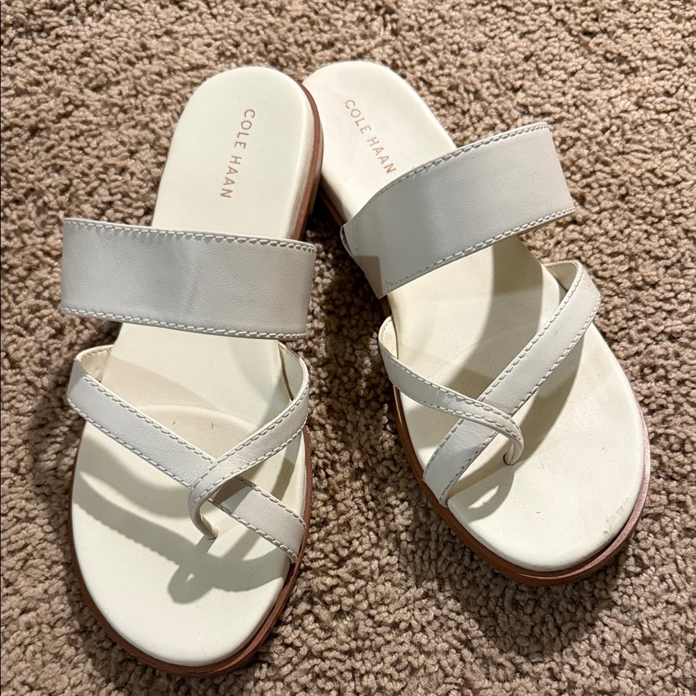 Cole Haan Cream Leather Strappy Slide Sandals